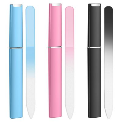 3 Pcs Glass Nail Files with Case, Glass Nail Files for Natural Nails Professional Fingernail File Double Sided Nails Filer Stocking Stuffers for Adults Women Teen Girls Christmas Bulk Gifts for Mom