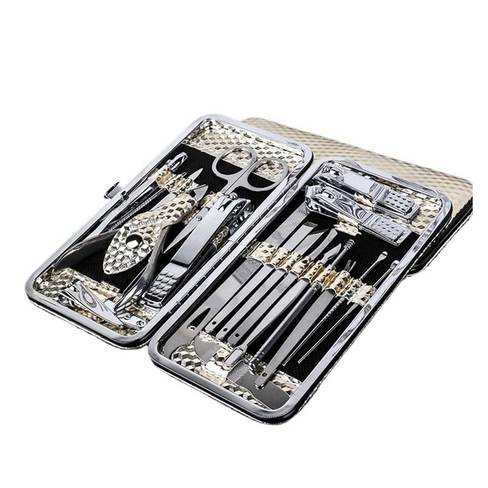 19-Piece Beauty Manicure and Nail Art Kit Gift Nail Clipper Set(White-Fruit peach5)