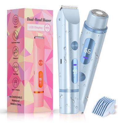 Bikini Trimmer for Women Electric Razors for Women Women's Electric Razor 2 in 1 Shaver Pubic Hair Trimmer Ipx7 Waterproof Wet Dry Use Bikini Shaver for Ladies Pubic,Legs,Face,Underarms(Blue)