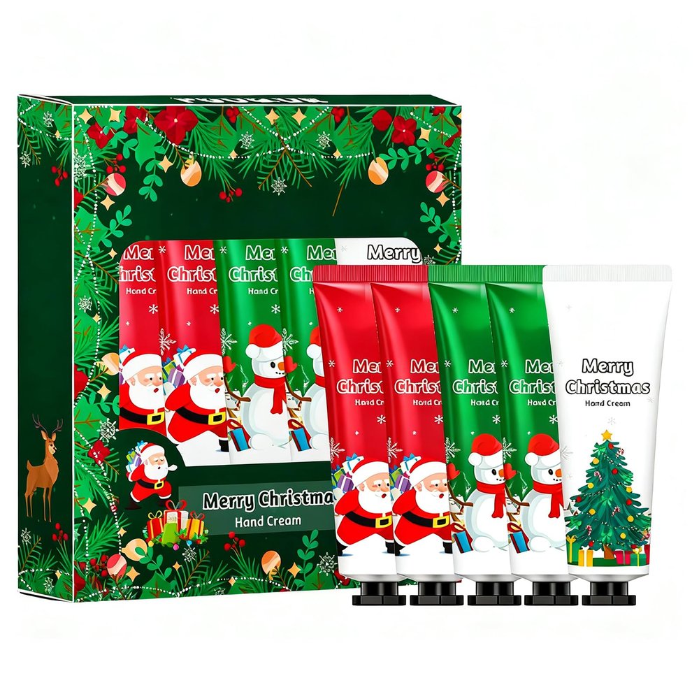 5Pcs Christmas Hand Cream Gift Set,Deep Moisturizing Hand Lotion Cream Travel SetThe Christmas hand cream set is hydrating, non-greasy and moisturizing, Lubricate Hands for Women Mom Girls
