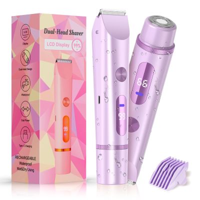 Bikini Trimmer for Women Electric Razors for Women Women's Electric Razor 2 in 1 Shaver Pubic Hair Trimmer Ipx7 Waterproof Wet Dry Use Bikini Shaver for Ladies Pubic, Legs, Face, Underarms (Purple)