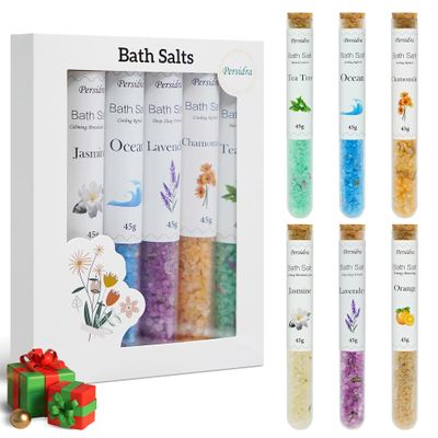 Bath Salt Gift Set for Women  6 Pack Epsom and Dead Sea Salt with Essential Oils, Daily Relaxing Soak for Tub or Foot Bath, Travel Size, 45g Each