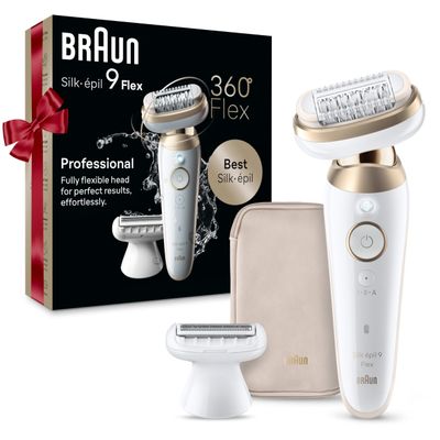Braun Silk-pil 9 Flex Epilator, 360 Flex and Pivoting Head, Wet and Dry, Includes Shaver Head, Trimmer Comb, SES9-041 3D, Tinted Gold, Holiday Gifts for Women