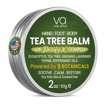 VITAL AFFAIR Tea Tree Oil Balm Soothing Care for Rashes, Athletes Foot, Jock Itch, Bug Bites, Folliculitis, Cracked Feet, Dry, Flaky, Irritated Skin For All Ages & Sensitive Skin - 2 oz