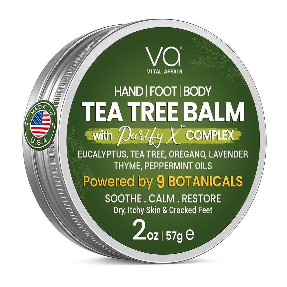 VITAL AFFAIR Tea Tree Oil Balm Soothing Care for Rashes, Athletes Foot, Jock Itch, Bug Bites, Folliculitis, Cracked Feet, Dry, Flaky, Irritated Skin For All Ages & Sensitive Skin - 2 oz