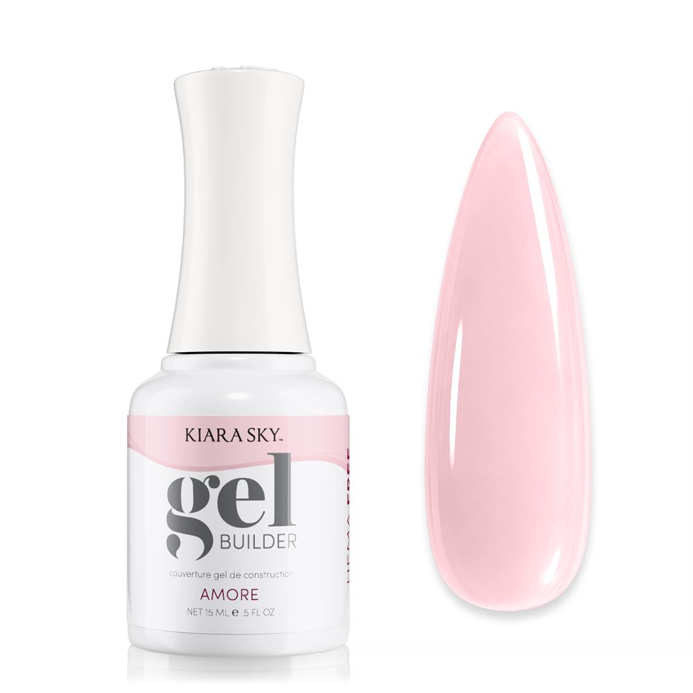 KIARA SKY Hema-Free Builder Gel for Nails | Soft Pink Builder Gel in a Bottle, Self-Leveling, Soak-Off for Weak Natural Nails, Extensions & Overlays, UV/LED 15ml - Amore
