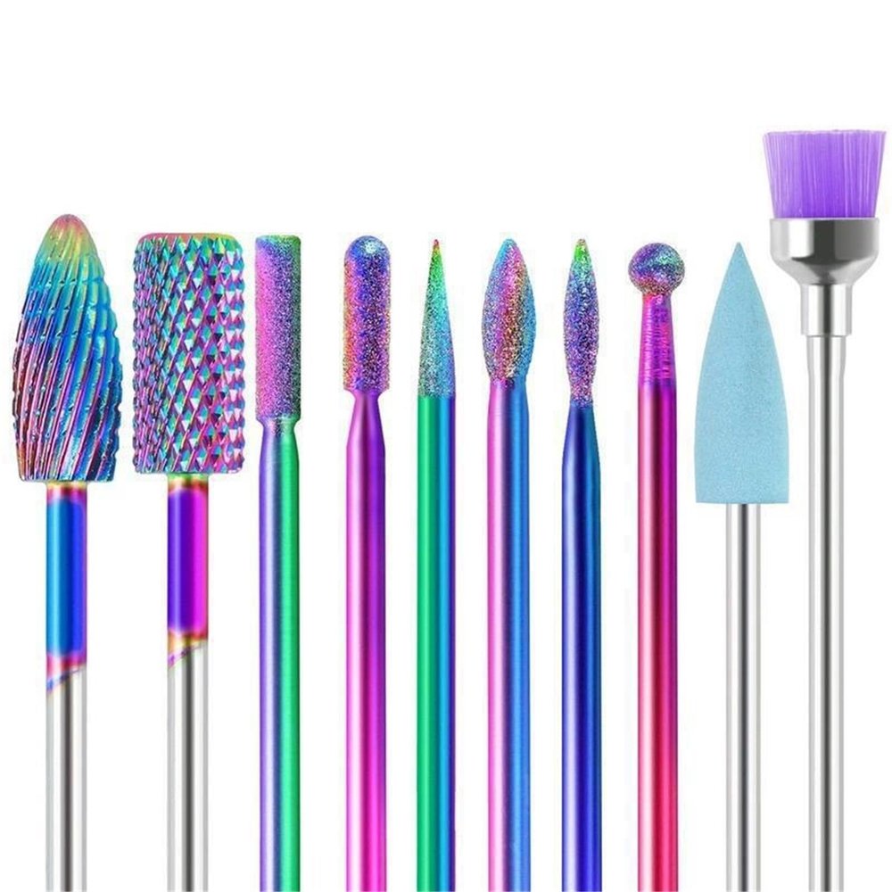 10-Piece Colorful Tungsten Steel Nail Bits with Emery Tips - Gel & Diamond Removal + Cuticle Exfoliation Kit for Manicure