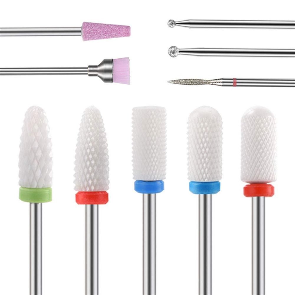 10Pcs Ceramic & Quartz-Reinforced Abrasive Nail Drill Bits Set - Polish Removal & Surface Polishing