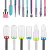 16Pc Rainbow Sand & Ceramic Nail Drill Kit: Surface Grinding, Polish Removal w/ Multi-Function Cleaning Brush Tool - Nail Accessories view 1