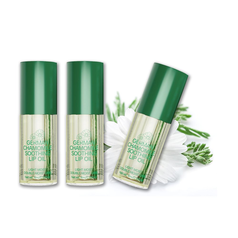 3 Pack Chamomile Lip Oil Set - Hydrating Glossy Lip Care with Natural Formula, Vegan & Cruelty-Free Clear Lip Gloss for Dry Lips, Nourishing Essential