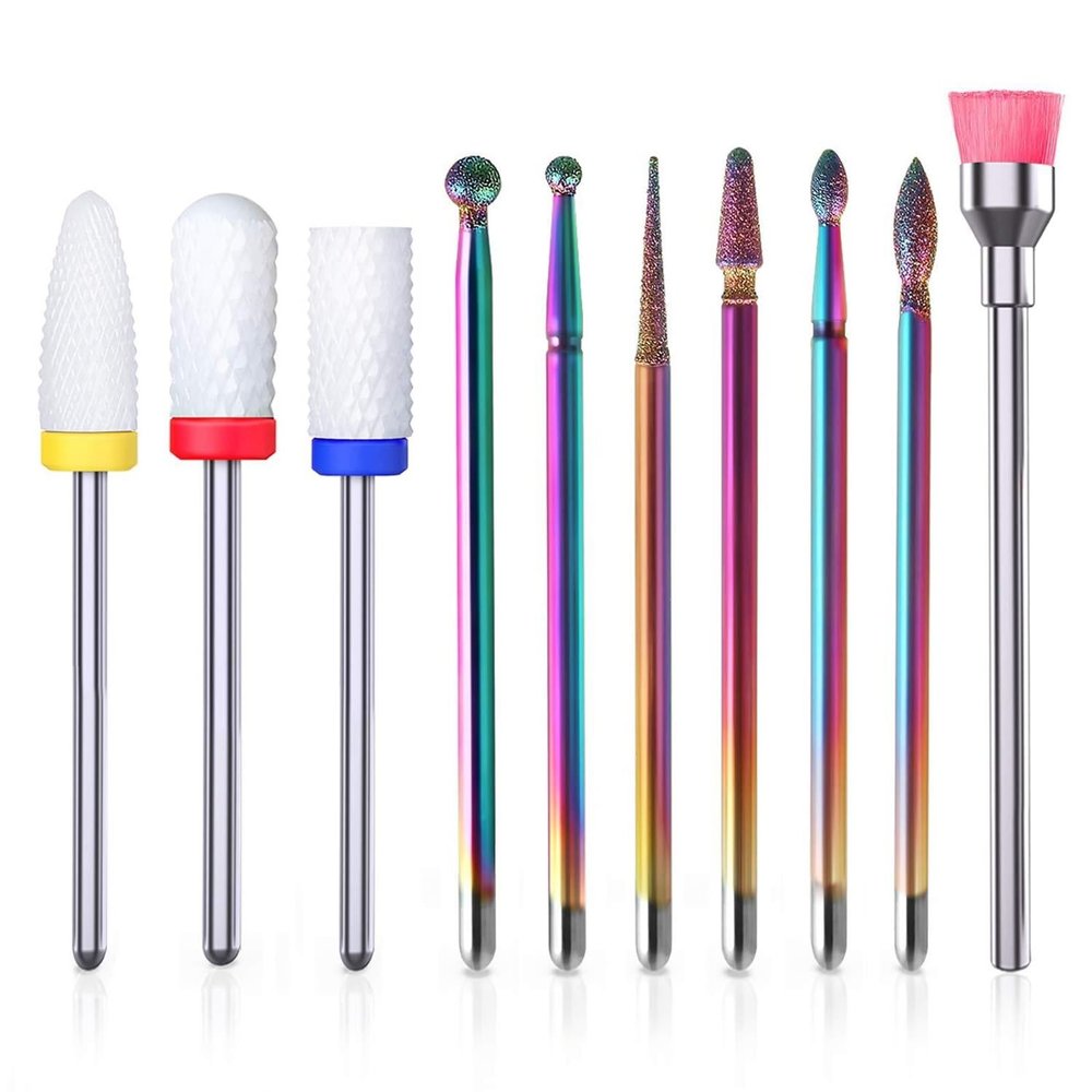 10Pcs Rainbow Ceramic Abrasive Nail Drill Set for Nail Drill Machine