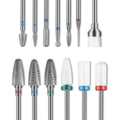 13Pcs Tungsten-Ceramic Hybrid Nail Drill Set - Surface Prep, Cuticle Polish Removal & Buffing with Multi-Shape Abrasive Heads