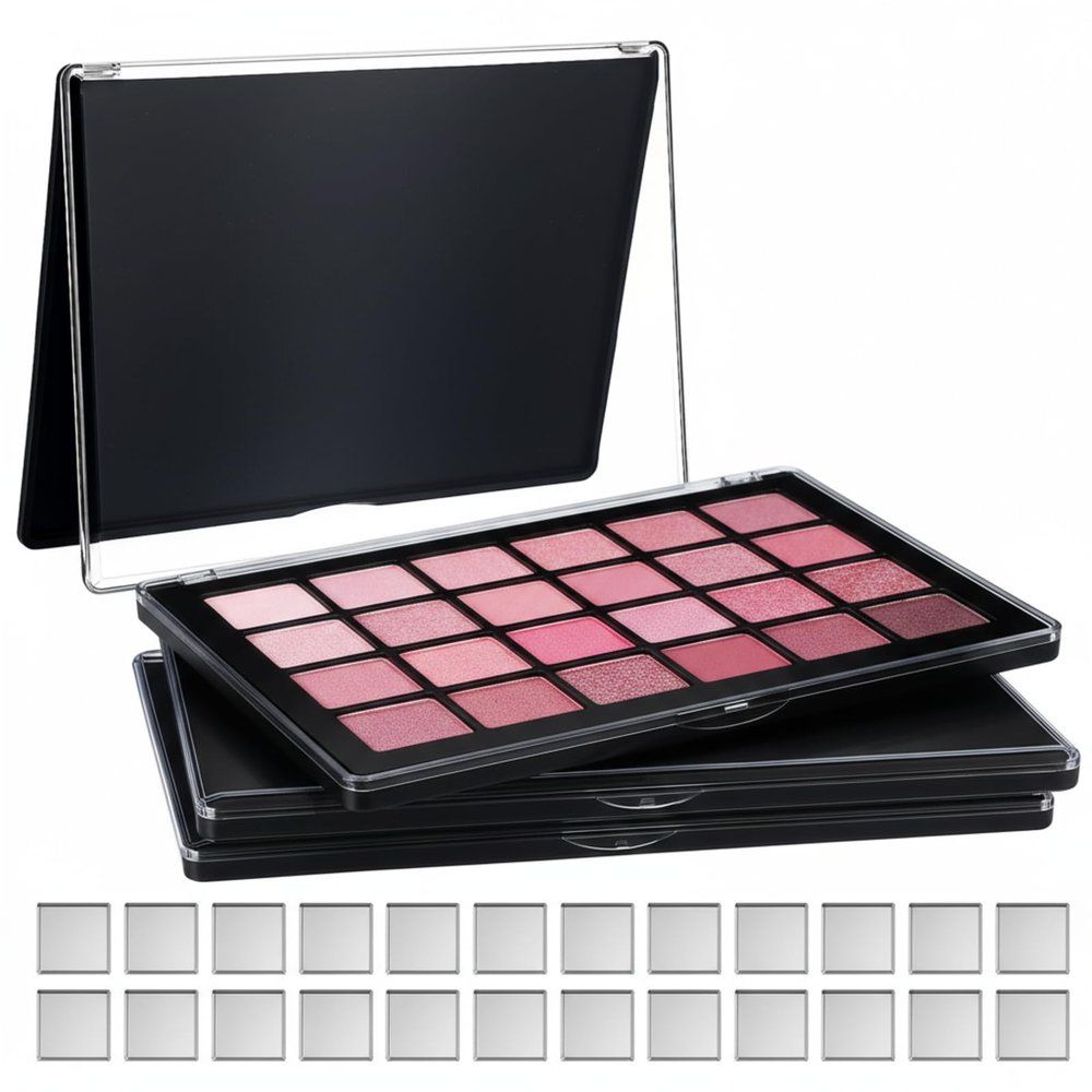Acellegic 2 Pack XL Large Magnetic Palette with Clear Top Empty Cosmetics Pan Dispensing Storage Box 36 Pcs Empty Square Metal Makeup Eye Shadow Trays for DIY Eyeshadow Lipstick Blush Powder