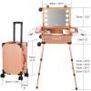 Aiborke Rolling Makeup Train Case with Lighted Mirror and Bluetooth Speaker Professional Cosmetic Organizer Case with Wheels, Stands Portable Makup Station Vanity for Travel (Rose gold, Small) view 4