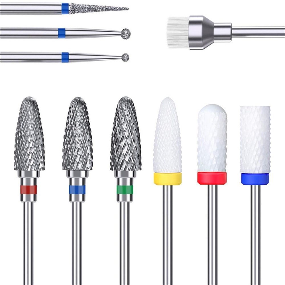 10pcs Nail Tungsten Alloy Grinding Heads Set Coat Removal Polish Cleaning Tools