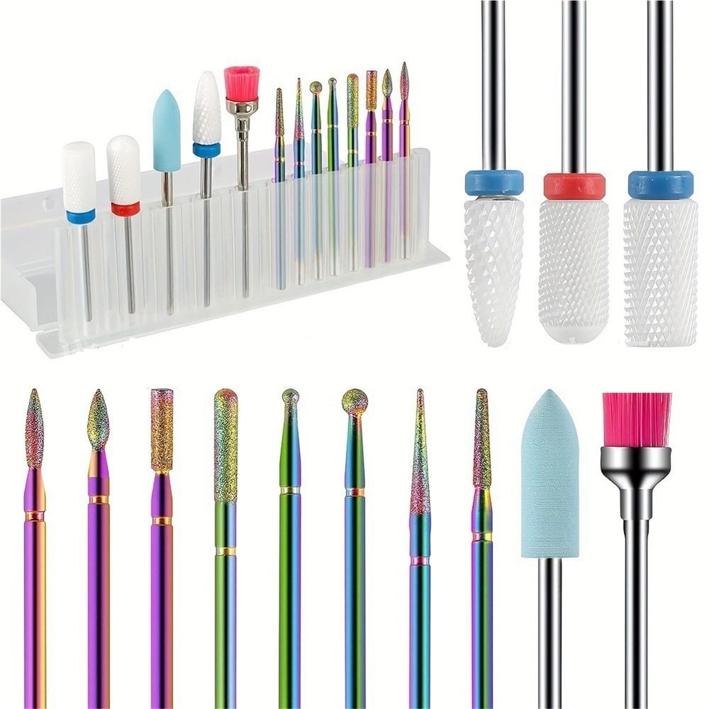13-Piece Emery Nail Bits Kit - Cuticle Prep & Hard Skin Removal for Professional Manicure & Pedicure