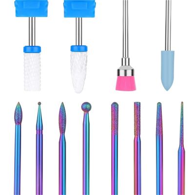 12Pcs Color-Shifting Chroma Abrasive & Ceramic Nail Drill Kit - Polish & Cuticle Removal, Surface Grinding Professional Heads