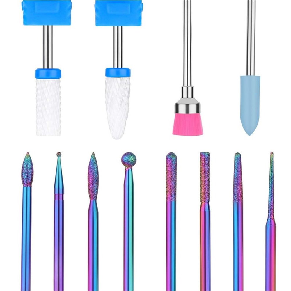 12Pcs Color-Shifting Chroma Abrasive & Ceramic Nail Drill Kit - Polish & Cuticle Removal, Surface Grinding Professional Heads