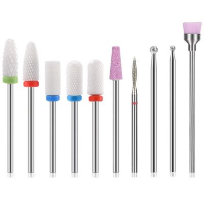 10Pcs Premium Ceramic Nail Drill Bits Set - Polish Removal & Surface Polishing