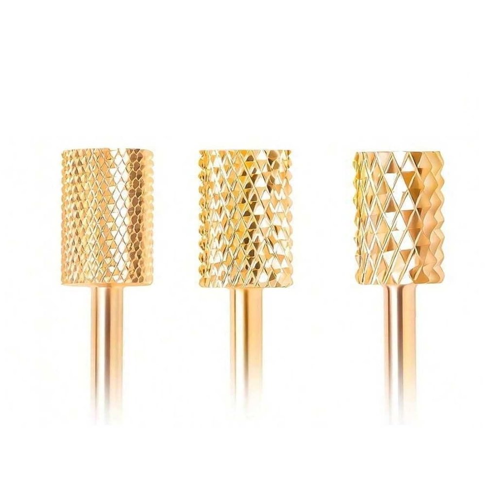 1-3Pcs Gold Flat-Top Cylinder Nail Bits - Sanding, Polishing & Gel Polish Removal Attachments(3pcs)