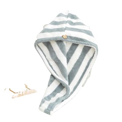 ADETSES Microfiber Hair Towel Wrap Thickened Coral Velvet Cationic Dry Cap Absorption and Quick Drying Striped Bath(Gray Stripe)