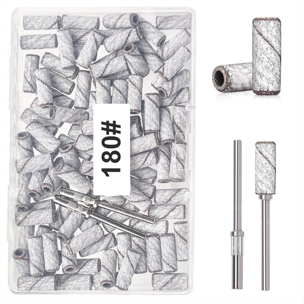 100pcs Mini 3.1mm Sanding Ring Bearing Shaft Nail Grinder Callus Removal Small Grinding Rings Set(180 Grit-White)