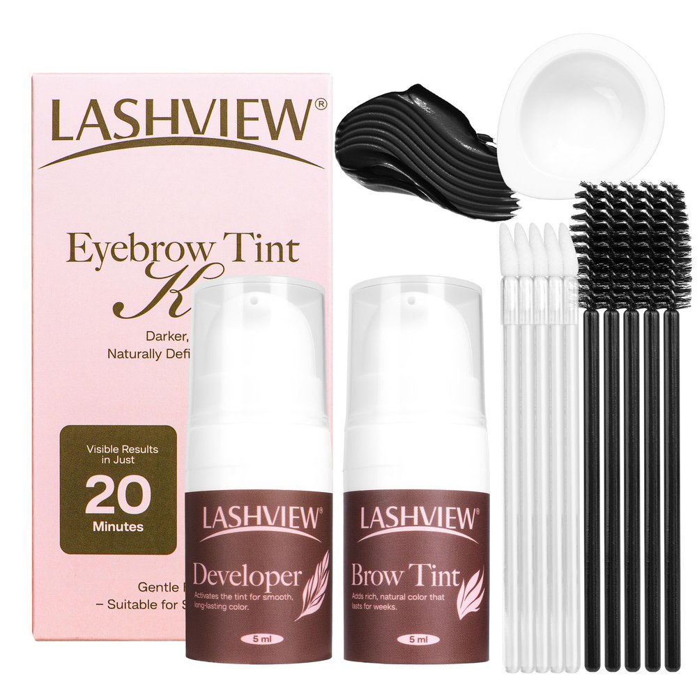LASHVIEW Lash Color Kit Brown Professional Lash and Brow Color Kit with Natural Effects Long Lasting Lasts 4 Weeks Easy to Use for Salon & Home Use(Black)