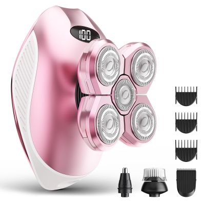 Electric Razors for Women, 5-in-1 Multi-Function Womens Razor with LED Display, Rechargeable Waterproof Electric Shaver, Ideal Travel Trimmer Body Hair Remover for Legs, Face, Armpits &Bikini (Pink)