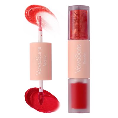 2-In-1 Matte Liquid Lipstick & Metallic Lip Gloss  Dual-Ended Red/Glittering Red  Long-Lasting Long-Wear, Transfer-Proof, High-Shine Vegan Formula For Bold Gothic Looks