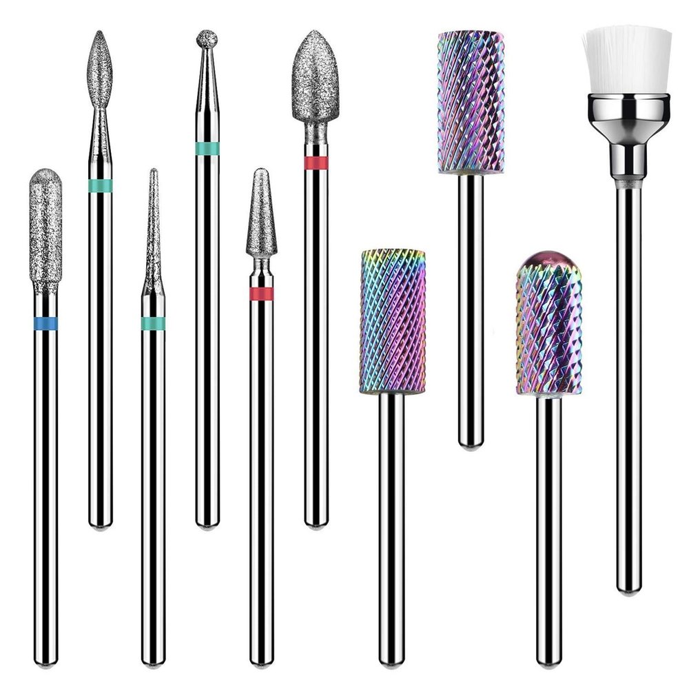 10Pcs Premium Rainbow Tungsten Nail Drill Bits Set for Nail Drill Machine