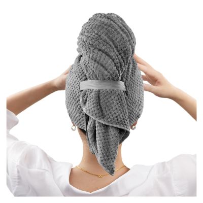 ADETSES Large Solid Color Absorbent Hair Drying Towel Microfiber Wrap with Elastic Strap Soft Quick(2)