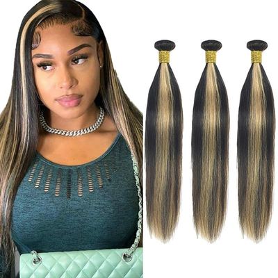 10A Unprocessed P1B/27 Straight Human Hair Bundles 16 18 20 Inch 3 Bundles Honey Blonde Highlight Double Weft