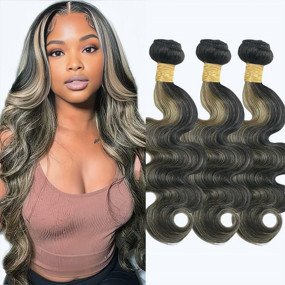 10A Grade P1B/27 Body Wave Human Hair Bundles 22 24 26 Inch 3 Bundles Deal Honey Blonde Highlight Brazilian Hair