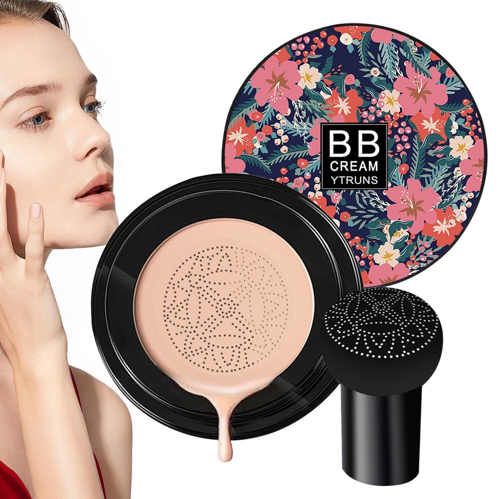Air Cushion Moisturizing Concealer - Mushroom BB Cream Base, Hydrating Foundation Makeup | Skin Enhancing Cosmetics for Women Friends, Lightweight Coverage with Skincare Benefits