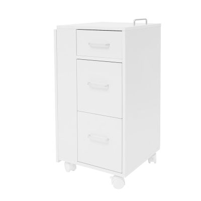 BRICZUNA Professional Manicure Table with Wheels, 3 Storage Drawers & Foldable Desktop - Heavy Duty Nail Salon Desk for Beauty Spa, Mobile Rolling Makeup Station (White)