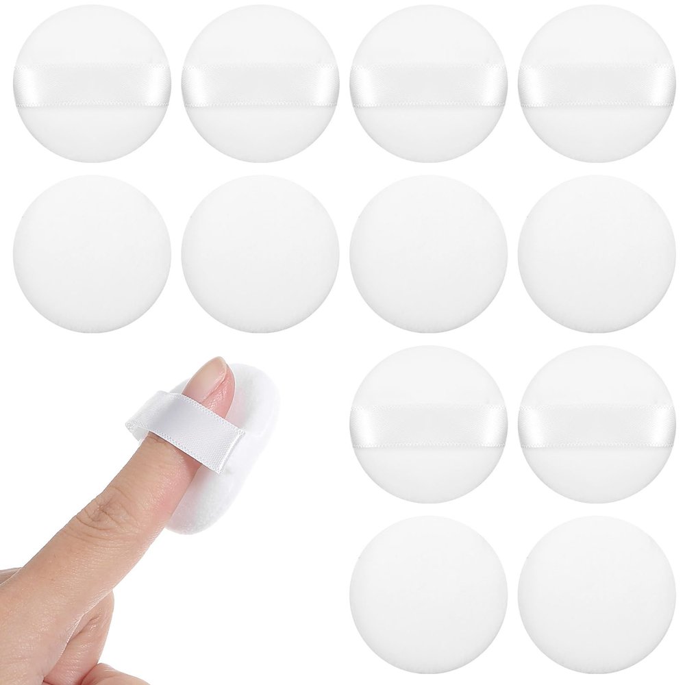 12 PCS Soft Microfiber Small Powder Puff, 1.5 Inches Small Powder Puff Mini Washable Powder Pact Makeup Sponges Finger-Sized for Women Face Sponge (White)