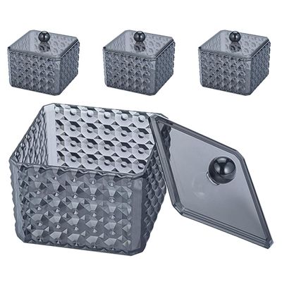 ABOOFAN 4pcs Cotton Ball Holder: Clear Lid Cotton Swab Holder With Lid - Acrylic Makeup Pad Storage Box For Bathroom And Travel Rounds And Buds