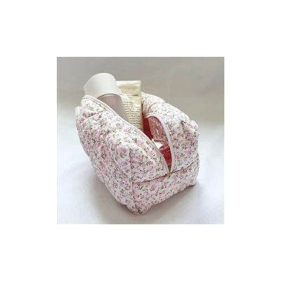 1PC Travel Toiletry bag Flower Printed Puffy Zipper Makeup Bag Storage Organizer Toiletry Handbag Cosmetic Pouch Large Travel Cosmetic Bag(A-PINK)