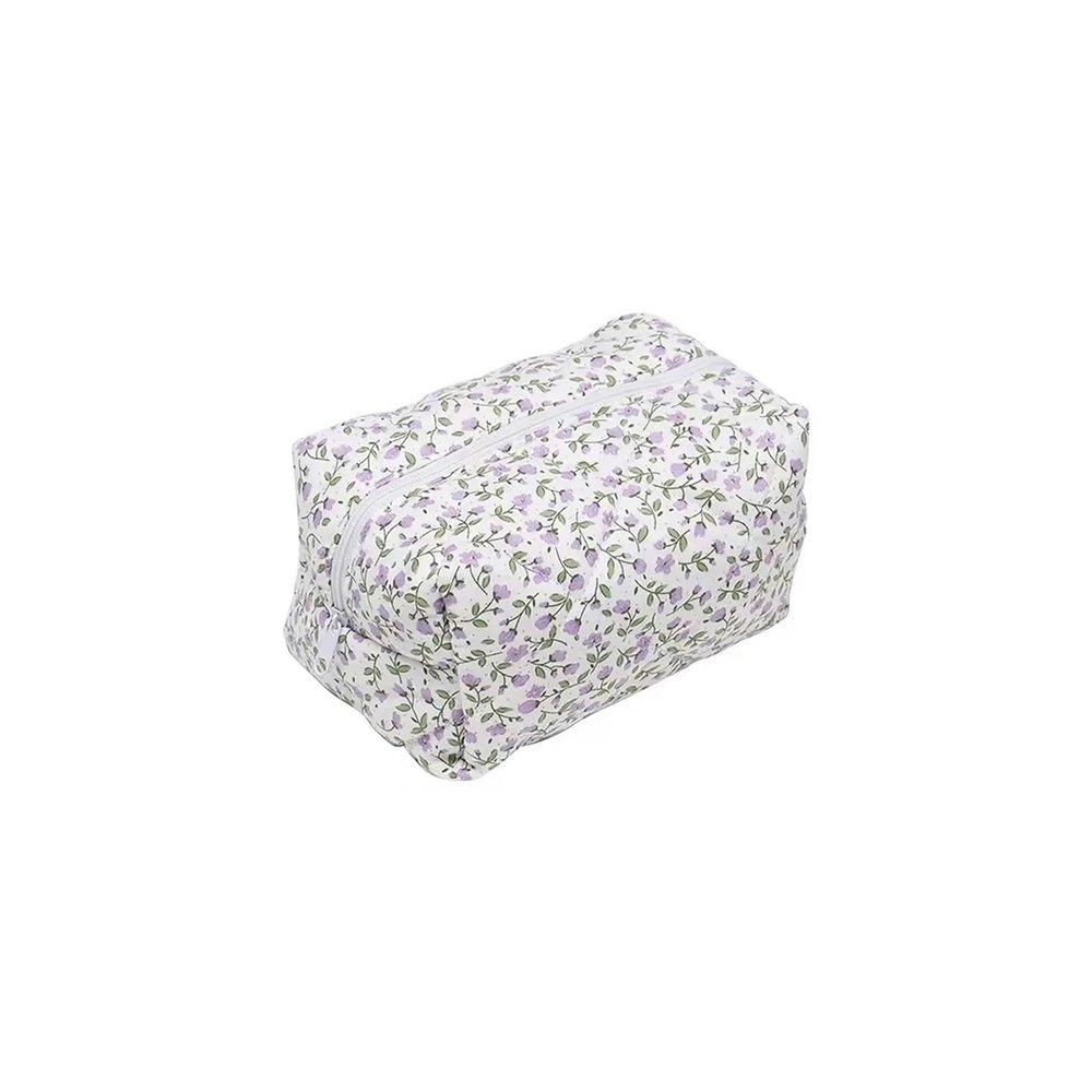 1PC Travel Toiletry bag Flower Printed Puffy Zipper Makeup Bag Storage Organizer Toiletry Handbag Cosmetic Pouch Large Travel Cosmetic Bag(A-purple)