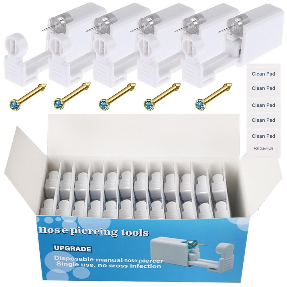 Nose Piercing Gun Kit - 72Pcs Self Nose Piercing Kit Unit Disposable Nose Piercing Gun Including 24Pcs Nose Piercing Gun with 24Pcs Built-in Nose Studs and 24Pcs Clean Tools for Nose Cartilage