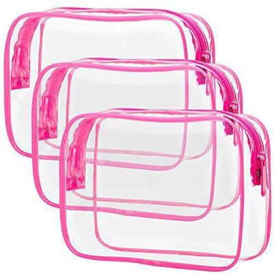 8Pack Clear Toiletry Bag Transparent Cosmetic Bag Waterproof Size Bag, Men's and Women's Applicable, Can Carry Airport Airline Bags(Rose red)