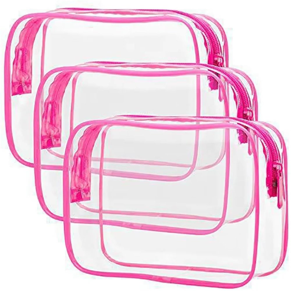 8Pack Clear Toiletry Bag Transparent Cosmetic Bag Waterproof Size Bag, Men's and Women's Applicable, Can Carry Airport Airline Bags(Rose red)