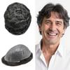 ApexToupees Ultra Thin Skin Mens Hair System Toupee For Men 0.06mm Hair System For Mens Toupee Hairpiece For Men Human Hair 8x10 Inch 100% light to Medium density#1B40 1B# OFF BLACK+40% GREY view 1