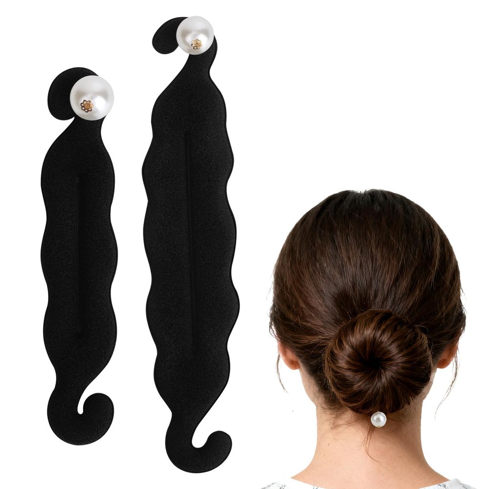 2pcs Hair Bun Maker, 2 Sizes Lazy Sponge Bun Curler Updo with Pearl Hair Shaper Holder Styling Small Accessories Twist Braid Tool for Long Thin French Curly Straight Wavy Women Girl Gift