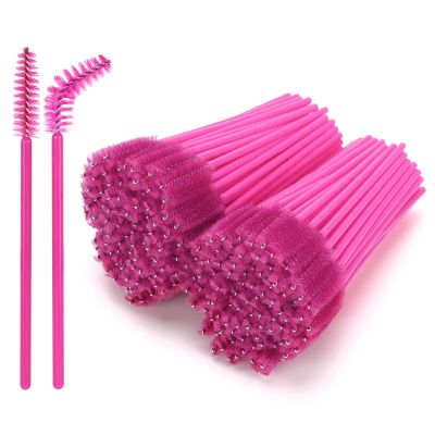 200 Pcs Disposable Eyelash Brushes Mascara Wands for Eye Lashes Extension Eyebrow and Makeup, Hotpink