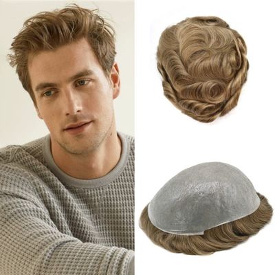 ApexToupees Ultra Thin Skin Mens Hair System Toupee For Men 0.06mm Hair System For Mens Toupee Hairpiece For Men Human Hair 8x10 Inch 90% light density20# LIGHT ASH BLONDE