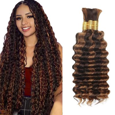 4/30 Freiuoke Human Braiding Hair 32 32 32 Inch Deep Wave Bulk Highlight No Weft Curly Braiding Hair Extensions for Boho Braids 150g/3 Bundles