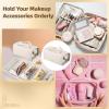 Makeup Organizer Bag for Travel, Folding Cosmetic Bag with Expandable Capacity, Portable Beige Leather Travel Case for Cosmetics view 4