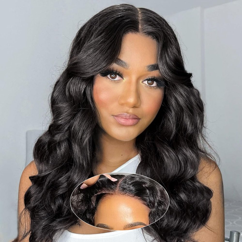 UCUVIC Wear And Go Glueless Wigs Human Hair Pre Plucked Pre Cut Curly 5x5 Body Wave Bob Wig Human Hair Lace Front Closure Wigs For Black Women 200 Density Curly Wig Glueless Wear And Go Black 18 Inch
