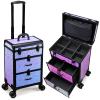 Adazzo Professional Rolling Makeup Train Case with Drawers, Large Cosmetic Trolley with Locks, Cosmetics Storage Organizer Make up Case for Travel Makeup/Nail Art/Hair Styling, Shiny Pink view 1
